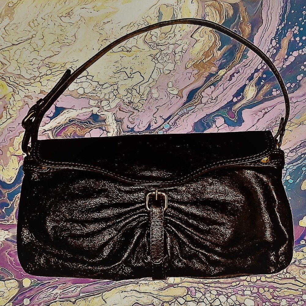 *Kooba brown leather double-sided buckle bag